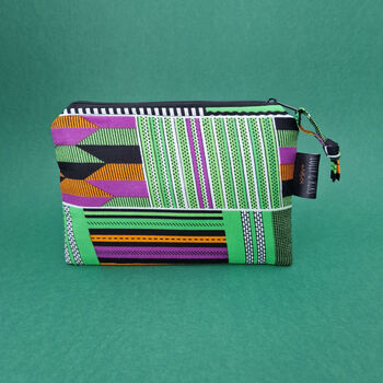 Small African Print Zip Pouch | Green Kente Kofi Print, 2 of 4