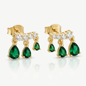 Women's Gold Stud Earrings With Emerald Green Stones In 18k Gold, 2 of 3