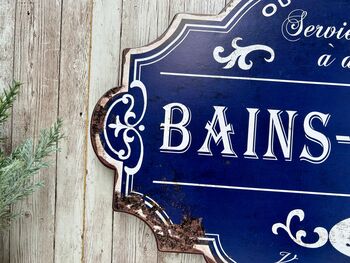 Large 51cm Blue French “Bain Douches” Bath Shower Metal Sign, 2 of 8