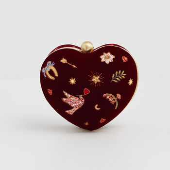 Red Velvet Embroidered Heart Jewellery Box, 2 of 6