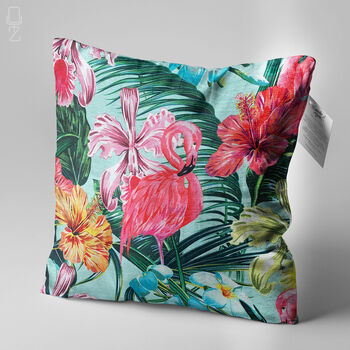 Tropical Pink Flamingo Botanical Cushion Cover, 5 of 10