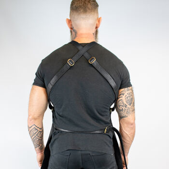 Personalised Cross Back Black Full Grain Leather Apron, 2 of 8