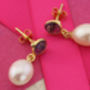 Amethyst Stud Earrings With Drop Pearl, thumbnail 2 of 4