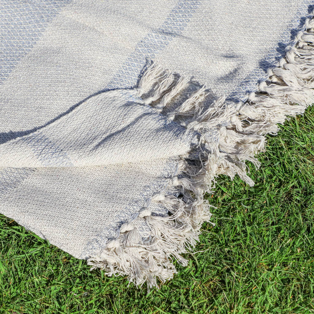 Luxury Grey Cotton Blend Picnic Blanket With Tassels By Dibor