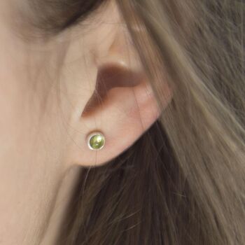 Small 4mm Peridot August Birthstone Silver Studs, 3 of 5