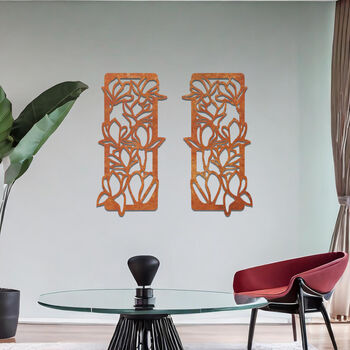 Elegant Metal Floral Vine Wall Art Panel Set For Living Room Or Hallway Decor, 9 of 11