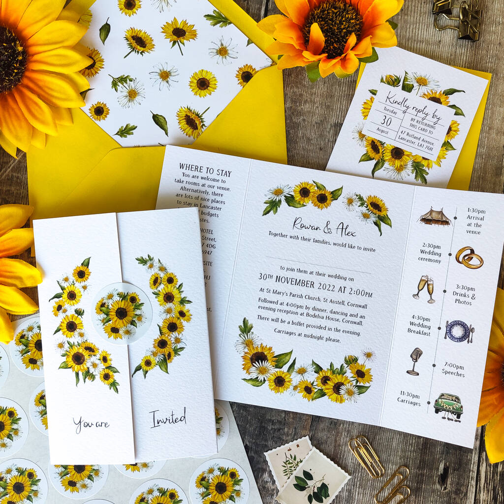 Sunflower Gatefold Wedding Invitation Suite, 1 of 9