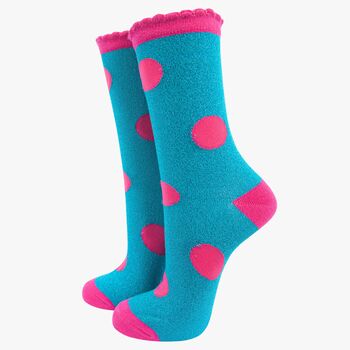 Women's Glitter Socks Turquoise Pink Large Polka Dot, 2 of 4