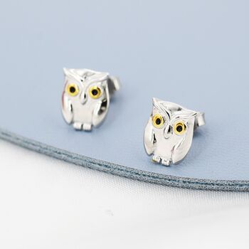 Cute Baby Owl Face Stud Earrings In Sterling Silver, 6 of 11