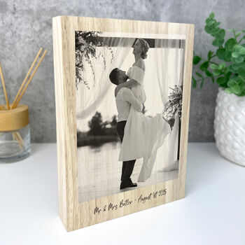 Personalised Freestanding One Photo Giant Wooden Block 21cm X 15cm Portrait, 4 of 6