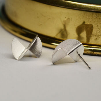 'Bauhaus' Handmade Brushed Silver Stud Earrings, 7 of 9
