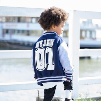 Kids Personalised Name And Number Varsity Jacket, 9 of 11