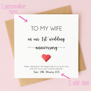 Personalised 1st Wedding Anniversary Card For Husband Or Wife, 2 of 8