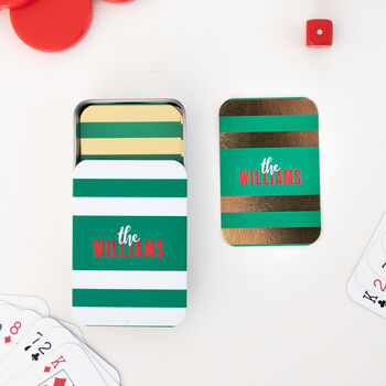 Personalised Foiled Christmas Stripe Playing Cards, 3 of 8