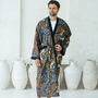 Royal Blue Men's Full Length Batik Kimono Robe, thumbnail 2 of 5