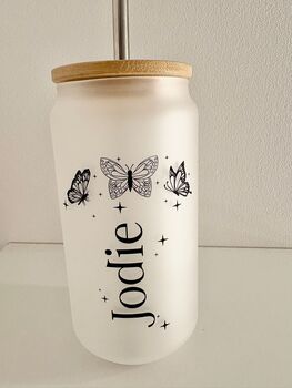Personalised Frosted Glass Tumbler With Bamboo Lid, 2 of 5