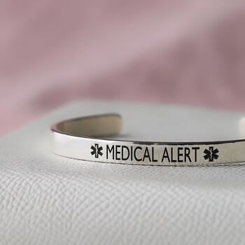 Silver Medical Alert Cuff Bracelet, 2 of 8
