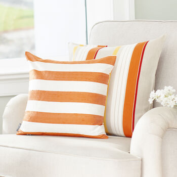 Orange And Off White Striped Raw Silk Cushion Cover, 3 of 3
