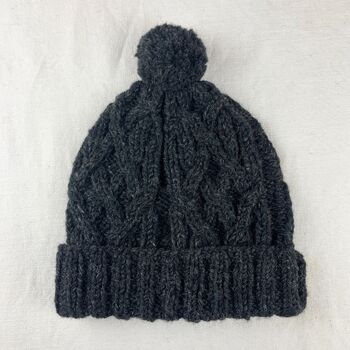 Fair Trade Unisex Cosy Cable Knit Wool Bobble Hat, 10 of 12