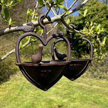 Set Of Two Cast Iron Heart Shaped Bird Seed Feeders, 9 of 9
