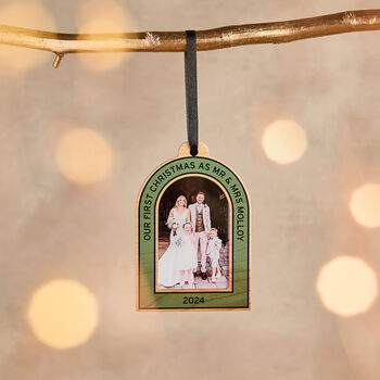 Personalised Wooden Arch Photo Christmas Bauble, 2 of 6