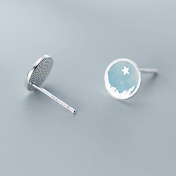 Sterling Silver Blue Moon And Star Stud Earrings, 5 of 5