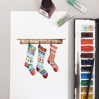 Christmas Stockings Hand Painted Card, 2 of 3
