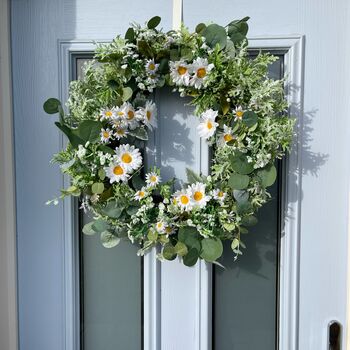 Large White Daisy And Eucalyptus Floral Wreath, 7 of 8
