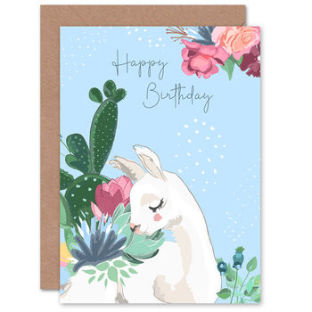 Llama With Succulents And Flowers Birthday Card, 2 of 4