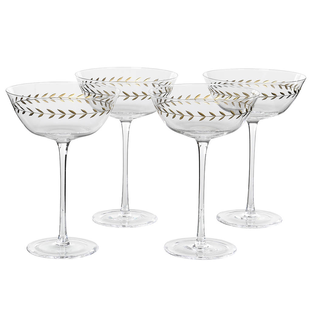set of four gold leaf champagne saucers by primrose & plum