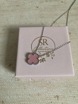 Pink Double Sided Clover Silver Necklace, 4 of 6