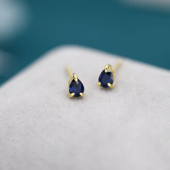 Extra Tiny Sapphire Blue Droplet Cz Stud Earrings, 3 of 10