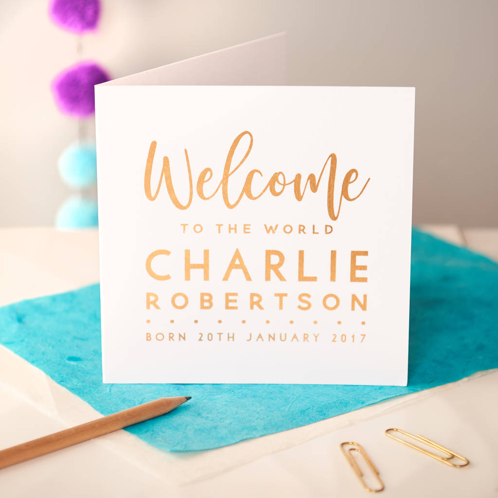 Personalised 'Welcome' Copper Foiled New Baby Card