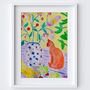 Cat And Vase Art Print Watercolour Pastels Poster, thumbnail 2 of 2