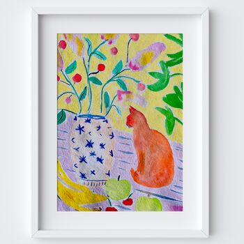 Cat And Vase Art Print Watercolour Pastels Poster, 2 of 2