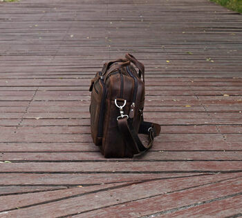 Genuine Leather Briefcase With Luggage Strap Brown, 2 of 9