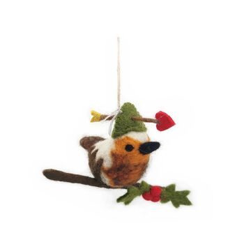 Handmade Felt Robin Pud Hanging Decoration, 4 of 4