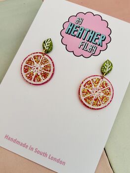 Grapefruit Glitter Resin Statement Earrings /Gift For Gin Lovers / Boozy Brunch Gift / Exotic Holiday Earrings, 2 of 5
