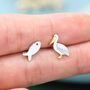 Sterling Silver Mismatched Pelican Bird And Fish Stud Earrings, thumbnail 4 of 12