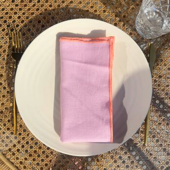 Soft Cotton Linen Napkins With Embroidery Pink/Orange • Set Of Six, 4 of 6