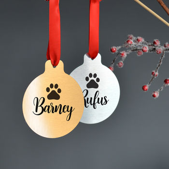 Personalised Silver Or Gold Metal Pet Christmas Bauble, 2 of 3
