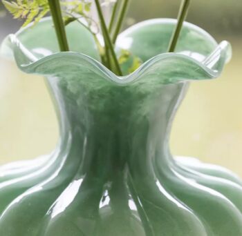 Bethany Green Glass Vase With Frill Rim, 4 of 4