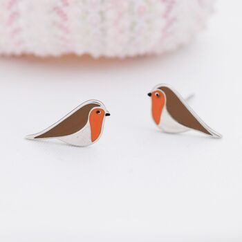 Red Robin Bird Stud Earrings In Sterling Silver, 3 of 9