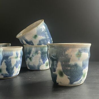 Blue Floral Tumblers Cute Wonky Hand Painted Cups, 5 of 10