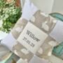 White Rabbits Name And Date Cushion, thumbnail 2 of 5