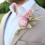 'Flamingo' Pink Dried Flower Buttonhole Corsage, thumbnail 1 of 6