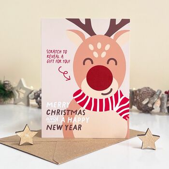 Rudolph Reindeer Scratch Off Surprise Gift Christmas Card, 3 of 3