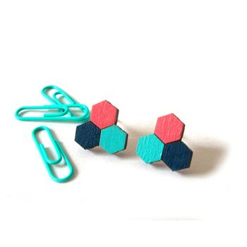 Honeycomb Hexagon Stud Earrings, 3 of 4
