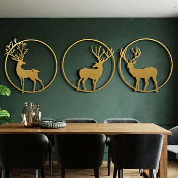 Circular 50cm Gold Reindeer Stag Wall Art, 9 of 12