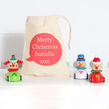 Christmas Character Pull Back Car And Personalised Bag, 2 of 4